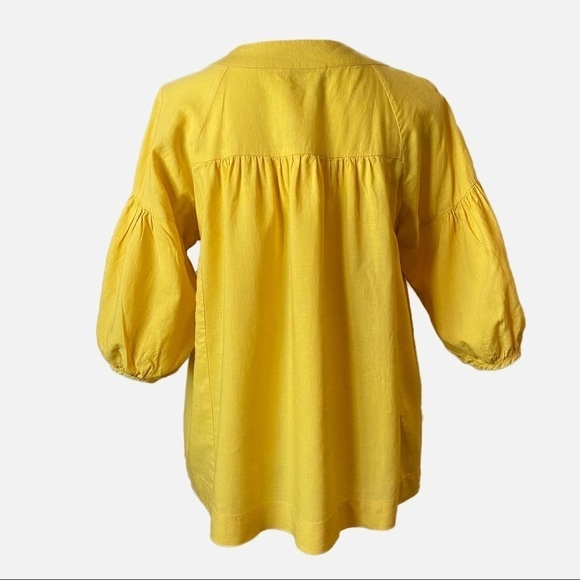 Sandro Sportswear Linen Blend Top Puff Sleeve Front Button Blouse Medium - Picture 2 of 6